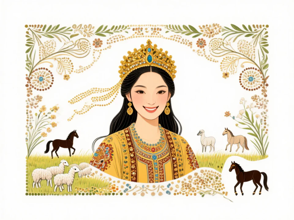Aifaceu Prairie Dream illustration featuring ornate ethnic headdress and wildlife.