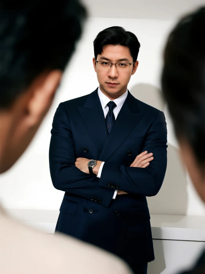 Aifaceu Business Elite, library background, showing an intellectual professional look.