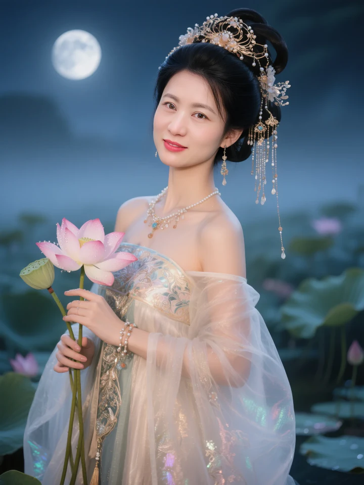 Aifaceu AI古风写真：月下提灯品茗，暖色氛围，细节质感真实。