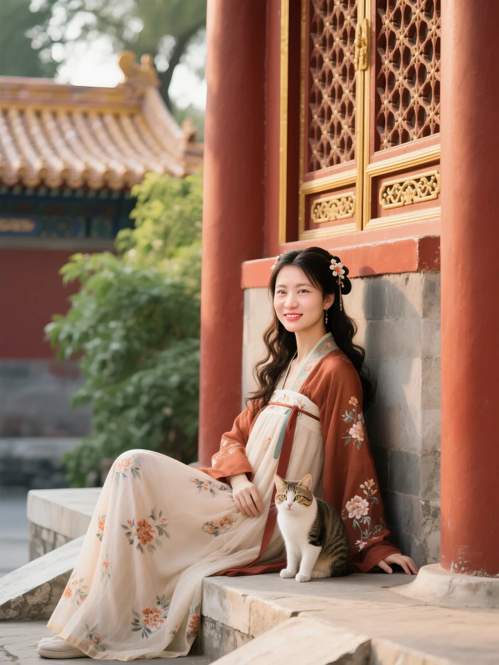 Aifaceu Hanfu details, showing high-precision silk and embroidery by AI model.